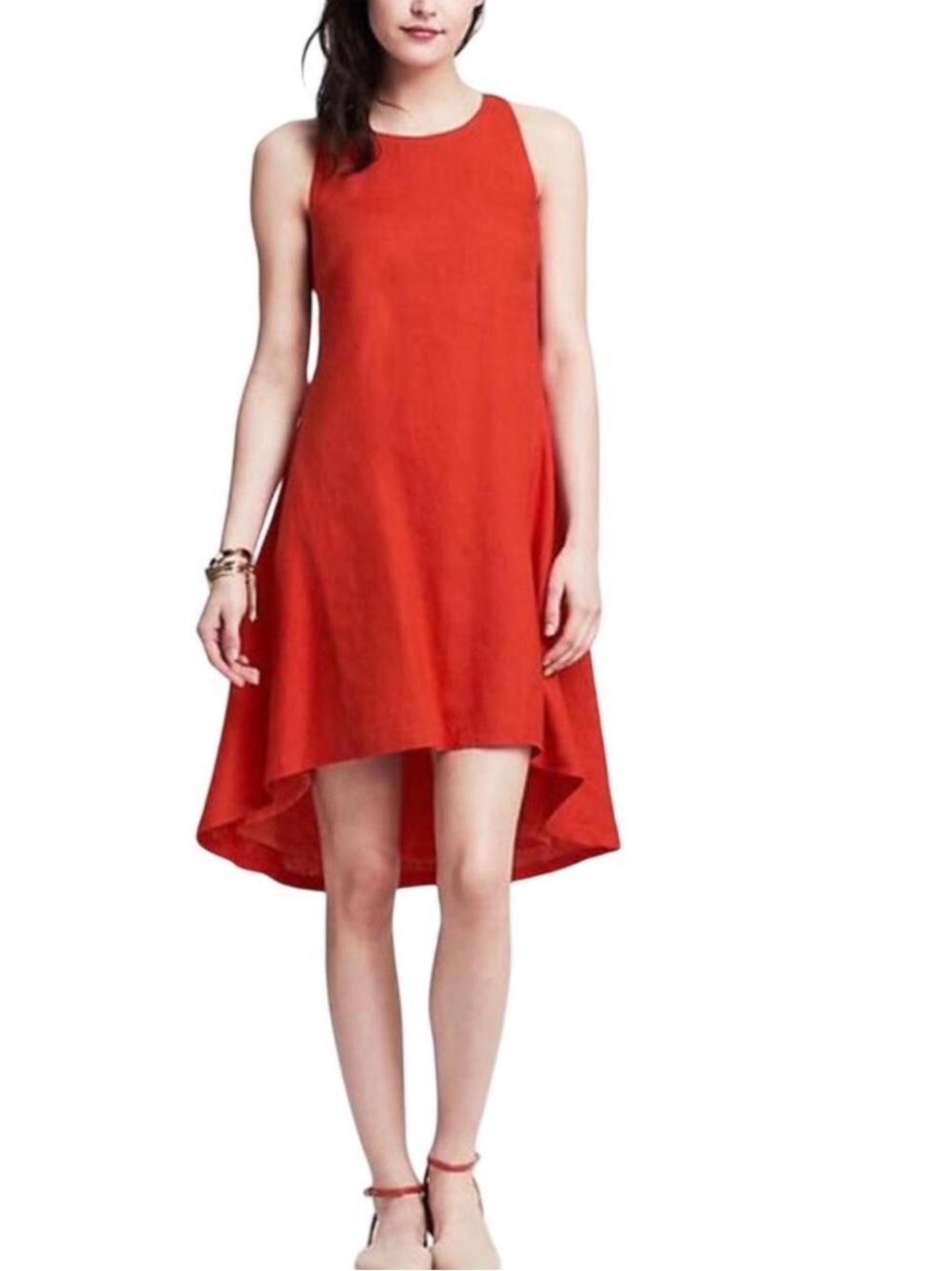 100% Linen Banana Republic Sleeveless High-Low Blood Orange Dress in 10P Trapeze